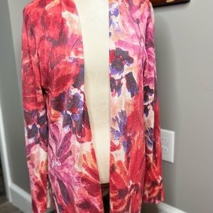 Talbots Open Front Duster Cardigan Floral Pink Size 2 (Large)